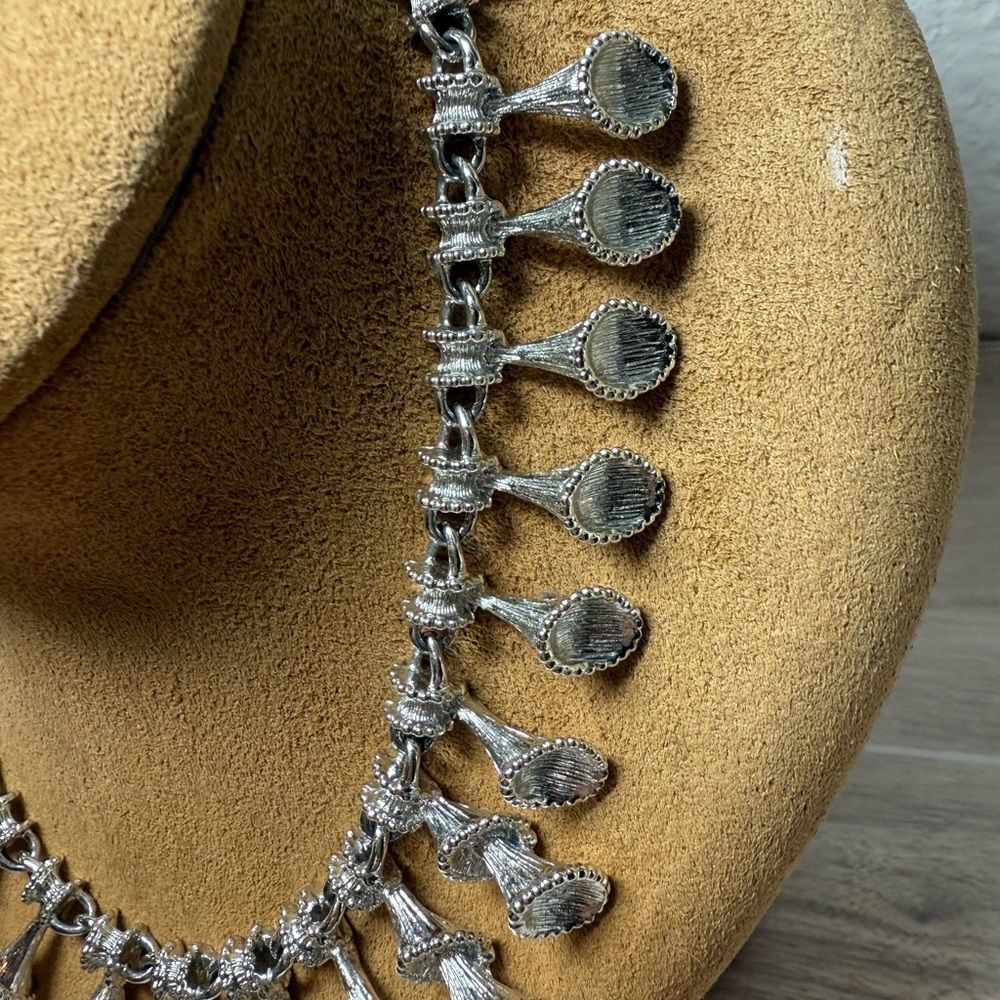 Heavy Silver-Tone Trumpet Drop Necklace & Matching Collar Set Non-Magnetic - Picture 7 of 10